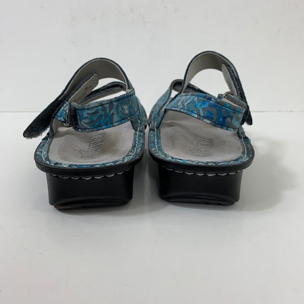 Alegria Teal Blue Floral Print Adjustable Sandals - Picture 3 of 9